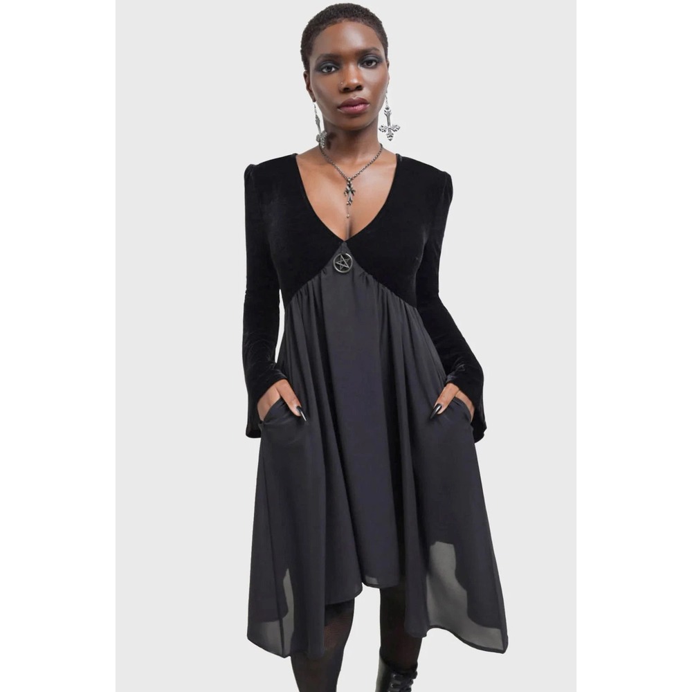 Killstar Nyctogrim Dress XS Pentagram Hardware Black Goth Gothic Witchy NWT